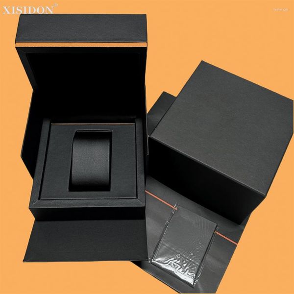 Caixas de relógios Fornecedor de fábrica Outlet Original MID Caixa preta Caixas de presente com livreto e personalização de relógios
