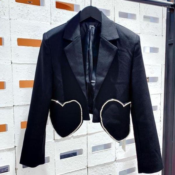 Женские костюмы Light Luxury Elegant Lady Supt Jacket for Women Patchwork Diamonds Black Short Contry Blazer 2023 Fashion Y3632