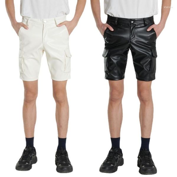 Herren Shorts Sommer Dünn Mid Jugend Lederhose Elastisch Weiß Schwarz Mode Und