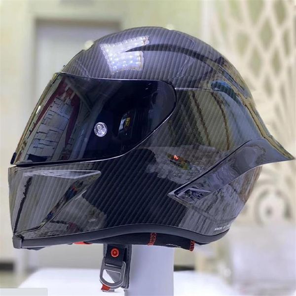 Casco da moto integrale Casco da moto da corsa in fibra di vetro nero brillante con spoiler a coda grande233i