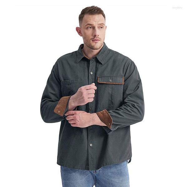 Camisas casuais masculinas Workwear algodão lavado manga longa lapela cardigã botão cor sólida vintage outono 2023