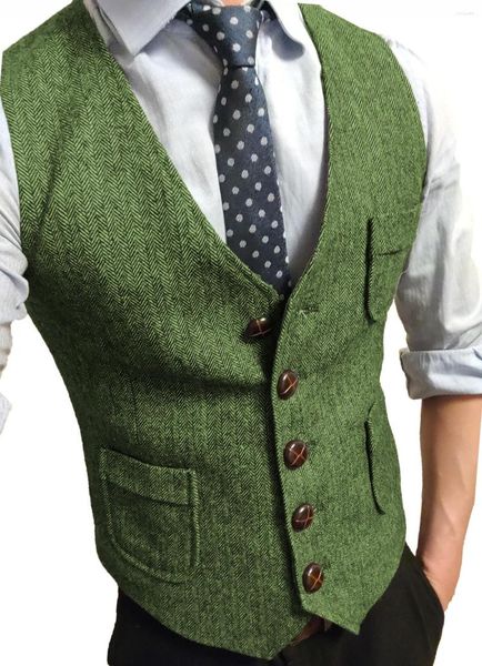 Heren Vesten Heren Formeel Pak Vest V-hals Tweed Visgraat Vest Zakelijk Voor Bruiloft Avondfeest Prom