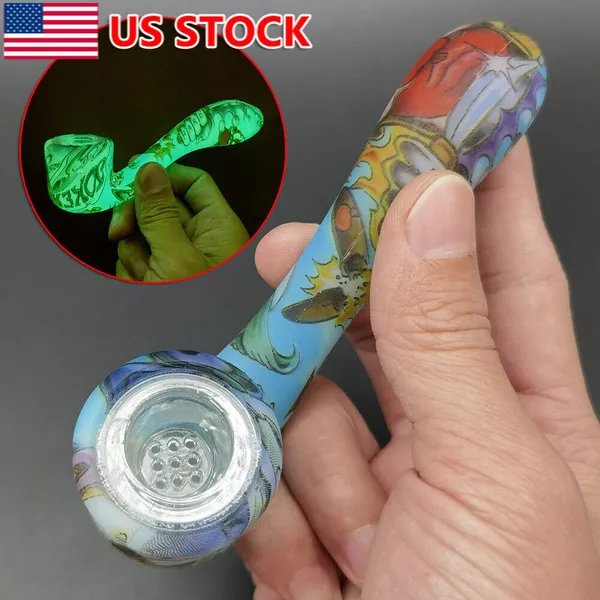 Cachimbo de mão inquebrável de 4,5 polegadas Cachimbo de fumo luminoso Bong Cachimbos colecionáveis - Brilha no escuro