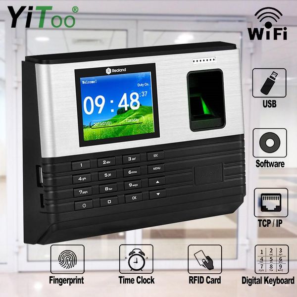 Часы yitoo 2.8 -дюймовый Wi -Fi RFID Биометрический отпечаток пальца Посещение TCP/IP USB Office Checkin Realand System Time Time Free Software