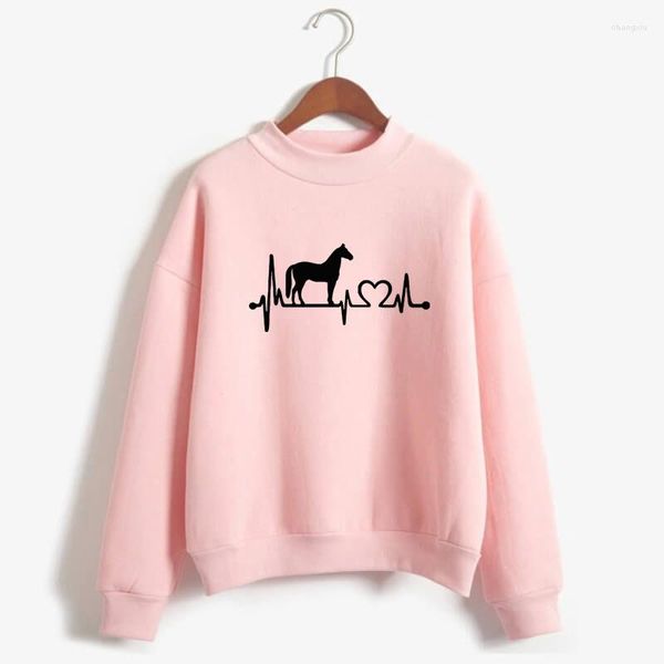 Felpe con cappuccio da donna Horse Heartbeat Graphic Letter Print Felpe regalo amante da donna Femmes manica lunga primavera autunno top per donna