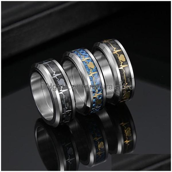 Band Ringe Liebe Herzschlag Ring Edelstahl Drehbare Linderung Druck Spinner Anti Angst Finger Für Frauen Männer Mode Schmuck Dhe3I