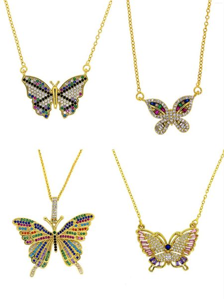 Подвесные ожерелья 2023 Harajuku Butterfly Ожерелье для женщин Rainbow Cz Золотая цветовая цепь Кокер женский модные украшения