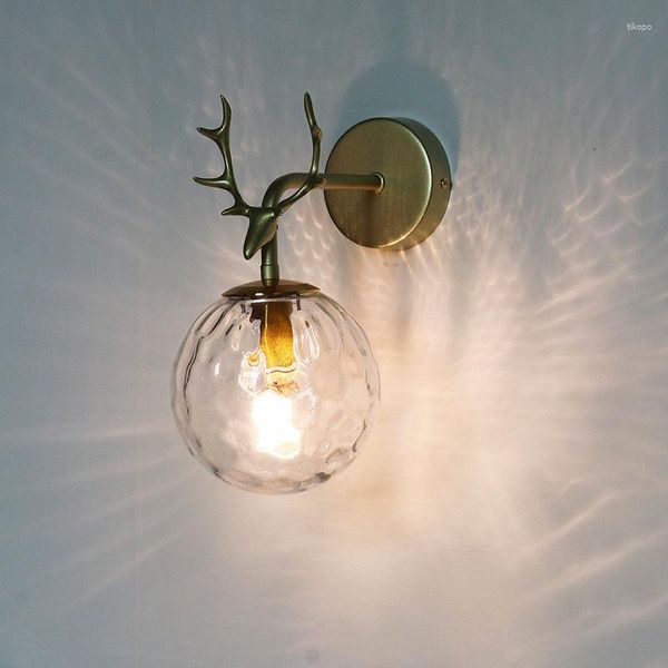 Lâmpada de parede moderna cristal vintage lustre led antigo polia de madeira rústica luzes internas lindas decoração de casa arandelas de vidro