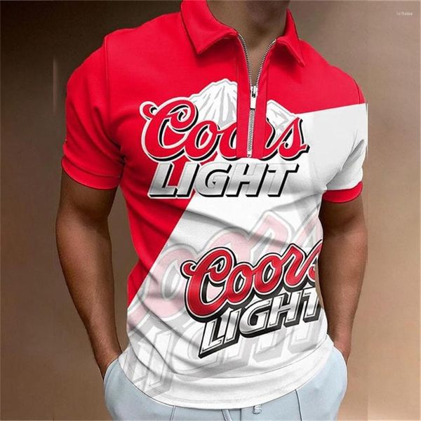 Polos Masculinas Masculinas Zip Camisa Pólo Impressão 3D Vestuário de Moto Hip Hop Racing Verão Grande Mangas Curtas Blusa Moda