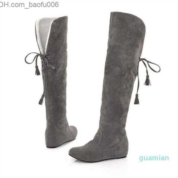 Botas femininas sexy camurça falsa acima do joelho plana quente confortável coxa alta Z230726