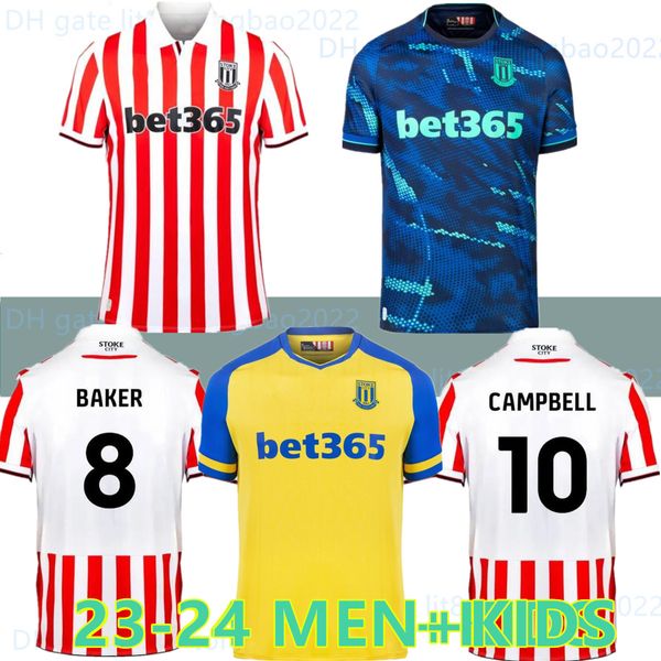 23 24 Stoke City MIKEL CAMPBELL camisas de futebol SMITH FLETCHER POWELL BROWN CLUCAS home Kits 2023 2024 Lewis Baker Baker homens e crianças kit camisas de futebol uniformes tops 999