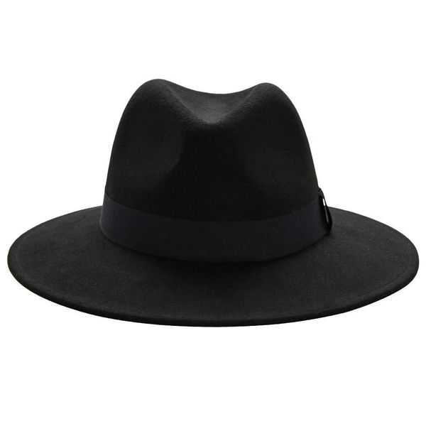 Ternos frete grátis chapéu fedora preto unissex aba larga jazz chapéu outono inverno clássico elegante chapéu panamá chapéu de cavalheiro atacado