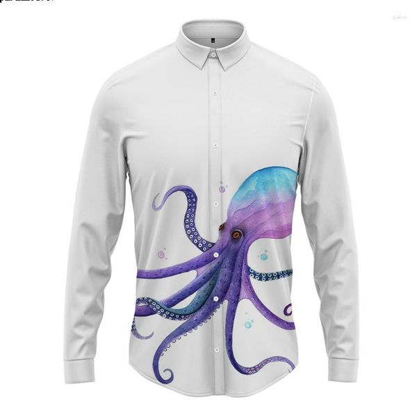 Camicie casual da uomo 2023 Camicia moda autunno primavera Octopus Stampa 3D T-shirt a maniche lunghe con bottoni a maniche lunghe in stile hawaiano personalizzato