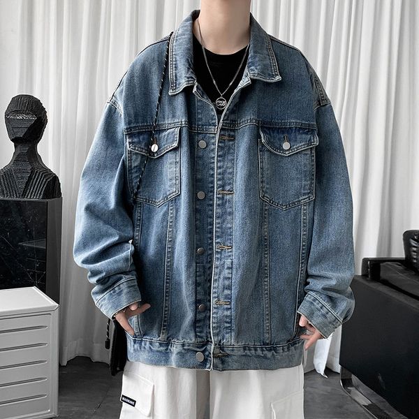 Herren Jacken Kleidung Baggy Denim Jacke Einfarbig Casual Koreanische Mode Harajuku Übergroßen Blau Streetwear Männliche Taste Mantel 230725