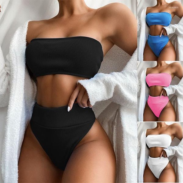 Kadın Mayo Yüksek Bel Bikini 2023 Seksi Mavi Kadınlar Mayo Bacak Bantau Bikinis Set Mayo için Yüzme Kadın Mayoları