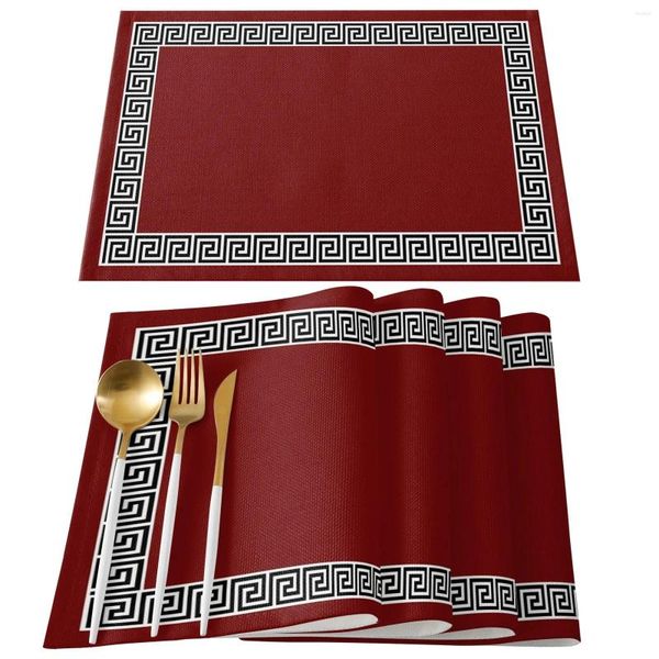 Esteiras de mesa 1 peça vermelho simples padrão chinês jantar acessórios de cozinha jogo americano resistente ao calor almofadas de talheres de linho decoração