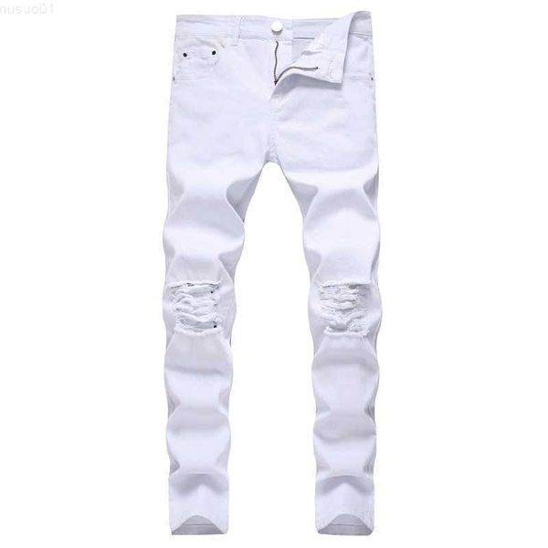 Jeans da uomo New Fashion Brand Alta qualità Stretch Knee Strappato Nero Slim Uomo Hip Hop Swag Pantaloni elastici Ragazzo Pantaloni maschili Y2303 L230726