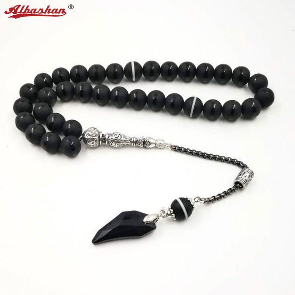 Pulseira de cristal Tasbih e ágatas estilo borla de cristal preto contas de oração muçulmanas 33 66 99Misbaha contas Islã Rosário presente islâmico 230726