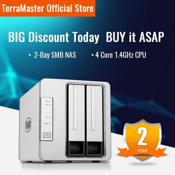 Comutadores de rede TerraMaster F2-210 2-Bay NAS Quad Core Armazenamento conectado à rede Servidor de mídia Pessoal Nuvem privada Sem disco 230725