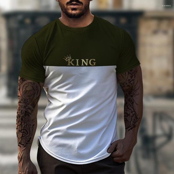 Herren T Shirts Casual T-Shirt Männer König Brief Muster Kurzarm Straße Urlaub 2023 Einfache Top O Kragen Farbe T-Shirts