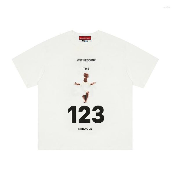 Herren T-Shirts Version 1:1 RRR123 X Union Angel Baby Bedruckte Damen Herren T-Shirts Hiphop Übergroßes Baumwollhemd