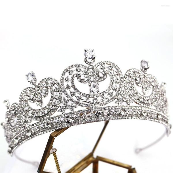 Saç klipleri büyük kalp şerit kristal gelin kronları kadınlar için tiaras rhinestone pageant diadem kızlar brithday gelin düğün aksesuarları