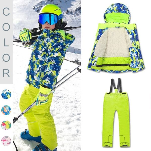 Лыжные куртки Комплекты спортивной одежды для сноубординга для мальчиков и девочек Водонепроницаемые ветрозащитные детские лыжные костюмы Куртка Брюки Зимние утепленные утолщенные свитера Пальто 230725