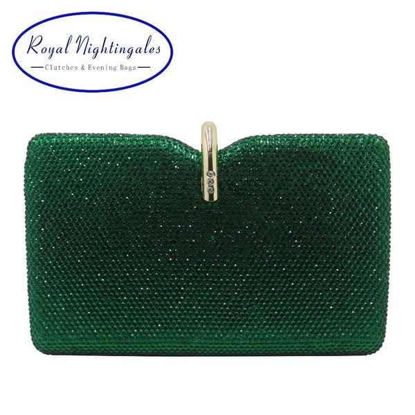 Вечерние сумки Royal Nightinges Hard Box Clutch Crystal и сумочки для женской вечеринки Emerald Dark Green 230725