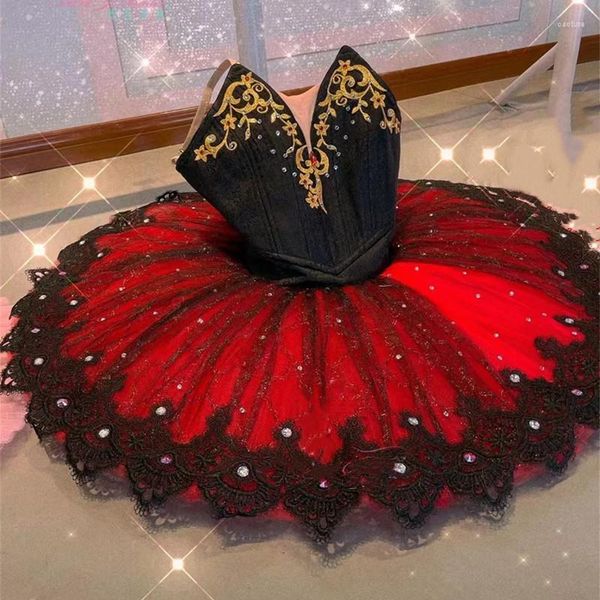 Abbigliamento da palcoscenico Costumi da balletto per bambini Gonna tutu Don Chisciotte Garza Vestito da performance per bambini rosso nero con cerchio