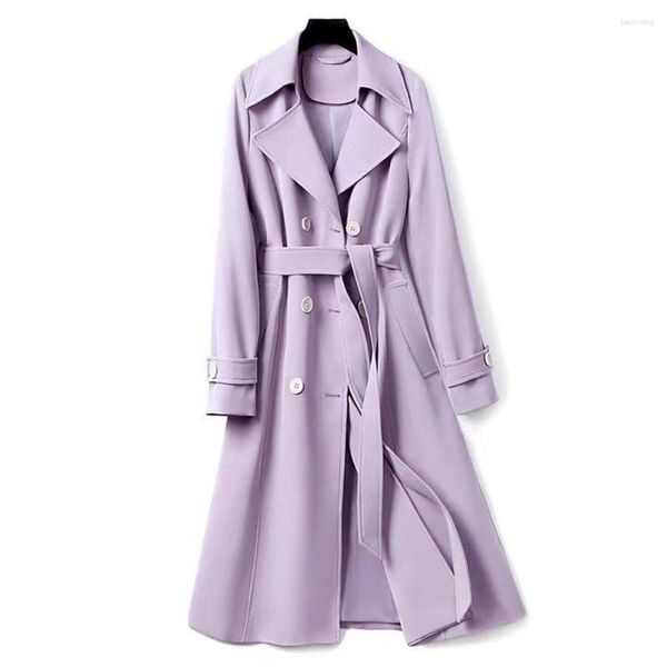 Trench da donna da donna che dimagrisce lungo bella giacca a vento temperamento giacca foderata con cintura tinta unita oversize primavera autunno