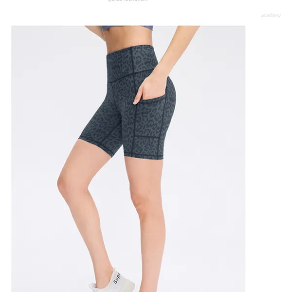 Damen-Shorts, bedruckt, nacktes Yoga, mit Taschen, hautnah, elastisch, schnell trocknend, Sport-Fitness, kurze Hosen P2