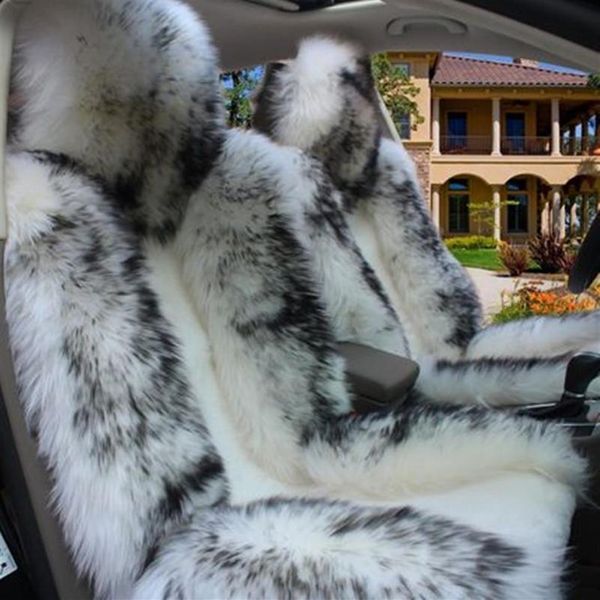 Capas para assento de carro 2022 alta qualidade 100% lã australiana capa de inverno quente almofada natural 1 peça branca frontal239D