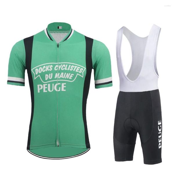 Conjuntos de corrida clássico 2023 camisa de ciclismo homem verde/preto conjunto de manga curta 9D gel respirável almofada roupas de bicicleta de estrada MTB verão triatlo