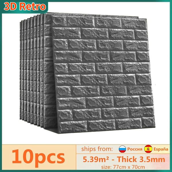 Painel de parede 3D 10 papéis de parede autoadesivos à prova d'água para decoração de quarto de casa Adesivos de parede de tijolo retrô 3D para decoração de fundo de TV de sala de estar 230725