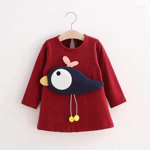 Mädchen Kleider Kinder Frühling Herbst Kleid Für Mädchen Sweatshirt 3D Vogel Baumwolle