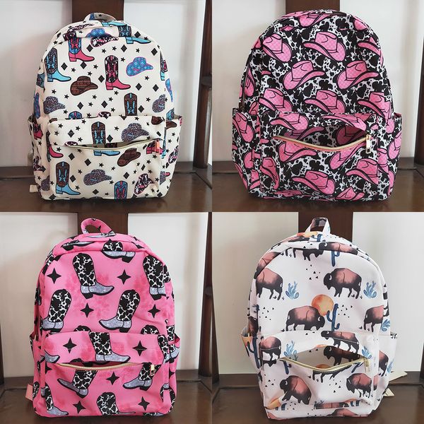 Sacos de Fraldas Bolsa Boutique Botas Estampa de Vaca Mochilas Mochilas para Bebês Meninas Estilo Ocidental Mochila Mamãe com Zíper Crianças Mochila 230726