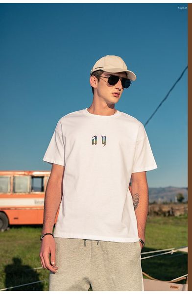 T-shirt da uomo Y1359 T-shirt a maniche corte in cotone sciolto stampato con lettere riflettenti per ragazzi