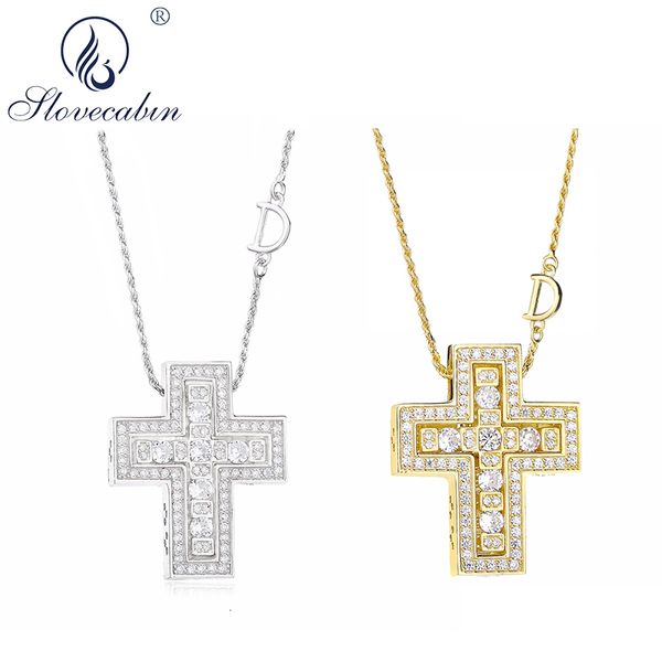 Fili Strings Slovecabin 925 Sterling Silver Italy Luxulry Double Cross Move D Lettera Catena Belle Epoque Collana con ciondolo in zircone Gioielli 230726