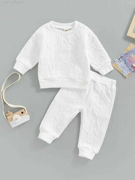 Conjuntos de roupas Conjuntos de roupas de inverno para bebês meninos Conjunto de roupas de inverno com estampa de letras Blusas de moletom sólidas Calças casuais - Adorável roupa de outono infantil para frio Z230726