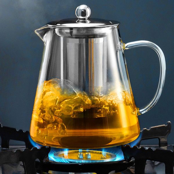 Bottiglie d'acqua HMLOVE Teiera in vetro resistente al calore con infusore per colino da tè in acciaio inossidabile Bollitore per fiori Kung Fu Set da tè Puer Oolong Pot 230726