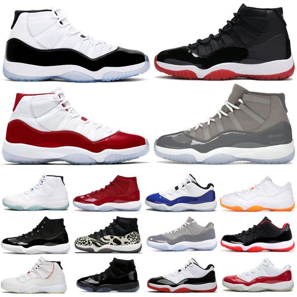 Tênis de basquete masculino 11 alto baixo tênis Jumpman 11s Cherry Space Jam Gamma University Azul Rosa Bred Preto Vermelho Branco Cimento Cool Grey Mulheres Esportes Tênis Treinadores