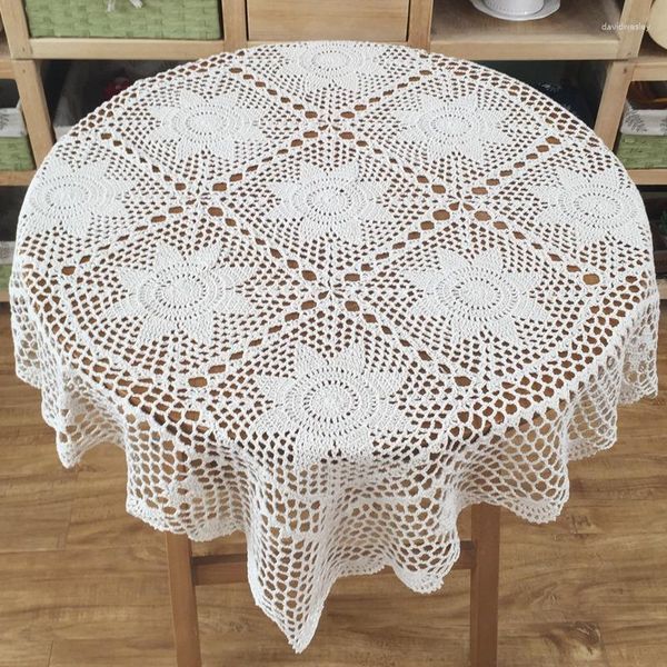 Esteiras de mesa Toalha de mesa redonda de crochê Vintage Topper de renda artesanal 90 cm (35,5 pol.)