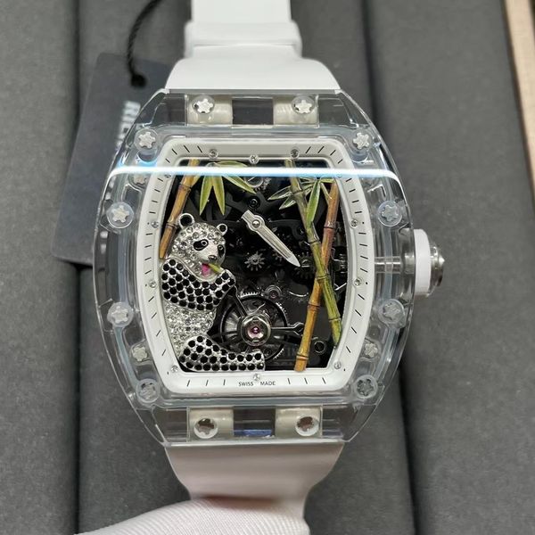 panda trasparente tourbillon OROLOGIO DA UOMO 26-01 movimento meccanico a carica manuale CINTURINO IN GOMMA orologio da polso impermeabile Relojes de lujo lusso Orologio