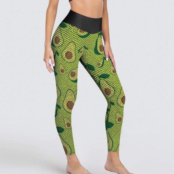 Calça Active Avocado Love Yoga Legging Feminina com estampa de Frutas Verdes Leggings Esportivas Push Up Estéticas Leggings de Corrida de Secagem Rápida