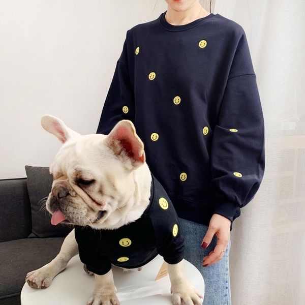 Köpek giyim evcil hayvan eşleşen kıyafetler Kostüm Gülümseme Yüz Köpek Hoodie Bahar Sonbahar Evcil Hayvanlar Kıyafetleri Fransız Bulldog Pet Giyim Yorkshir 230725