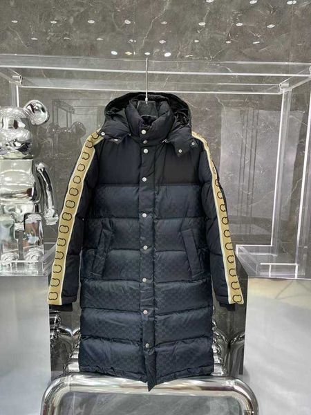 NEUE Herren-Daunenjacke, Winter-Puffer, schwarze Mäntel, Modedesigner-Parka, winddicht, warm, Feder-Outfit, Oberbekleidung, schwarze Streifenmäntel