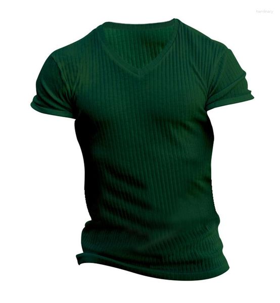 Erkek Tişörtleri 26 Çekme Sınırlı Dış Ticaret Çalışan V yaka kısa kollu T-Shirt Fitness Sports Stripe Top Summer Örme Giysileri