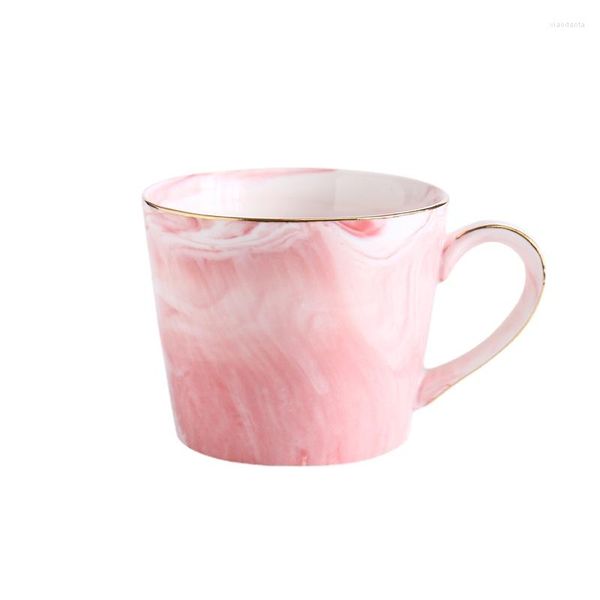 Tassen Europäische marmorierte Keramik-Kaffeetasse, vergoldet, 360 ml, Frühstücksmilch, einfache Liebhaber-Tasse, Porzellan, Handwerk, Geschenk, Heimdekoration