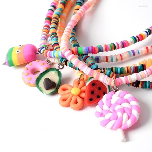 Perlen gemischt Obst/Blume Form Halskette/Armband Set niedlich flach rund Polymer Clay Spacer für Frauen Schmuck Zubehör Geschenk