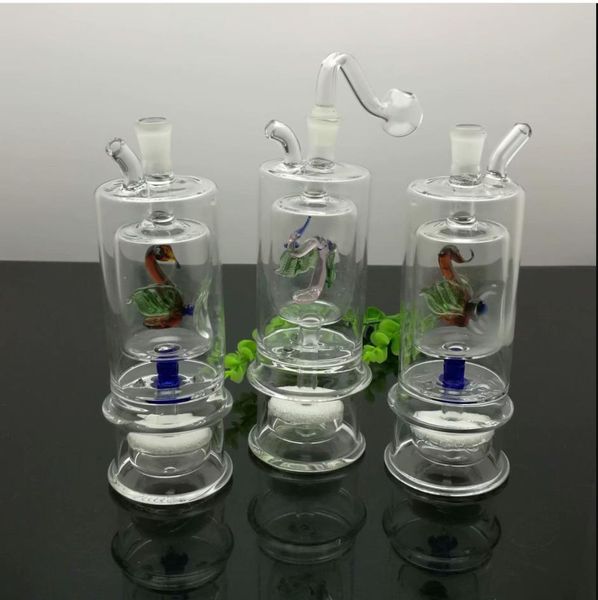 Glaspfeifen Rauchen geblasener Wasserpfeifen Herstellung mundgeblasener Bongs Klassische Enten-Doppelschicht-Trennglas-Silent-Filter-Wasser-Rauchflasche